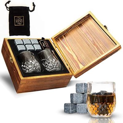 China Wood Granite Cocktail Box Kit Crystal Whiskey Glasses And Stones for sale