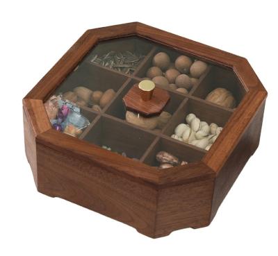 China Solid wood storage box dried fruit nut box divided grid with lid walnut nine grid box for sale