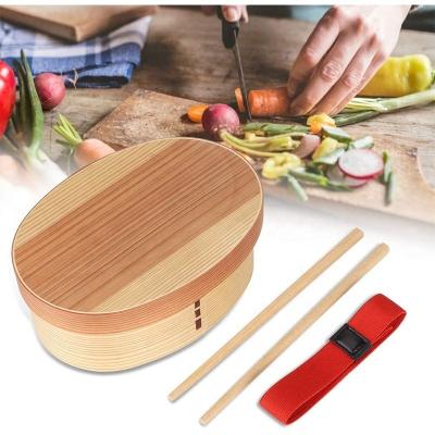 China Japanese style wooden  sushi box Creative oval wooden box Outdoor portable food storage storage storage box for sale