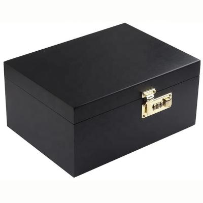 China Customize Luxury Solid Wood Box  Eco-friendly Wooden Decorative Boxes with Hinged Lid Black Wooden Box for sale