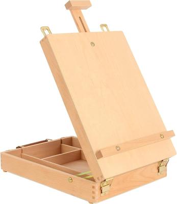 China Op maat gemaakte kunstbenodigdheden Doos Easel Sketchbox Schilderopslagdoos, aanpasbare houten tafelbank Easel voor tekenen en schetsen student Te koop