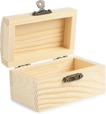 China Bright Creations Caja de tesoro de madera sin terminar con tapa y cerradura 3,5 x 2,2 x 2 pulgadas en venta