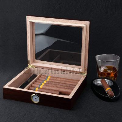 China Cigar Humidor, Glass Top Cigar Box, Desktop Wood Storage Case Holds for sale