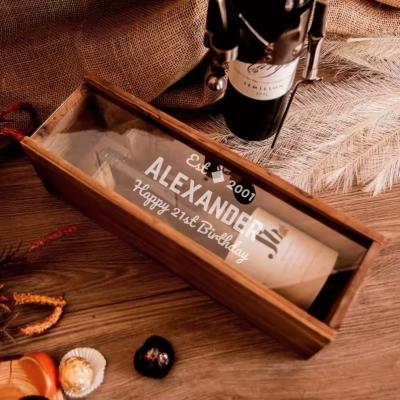 China Customized Color Vintage Wooden Wine Case Wine Crate With Lid Clear Acrylic for sale