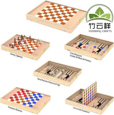 China Wooden Board Game Set with Chess, Checkers, Shut The Box, Hockey Game Sling Puck, for Kids for sale