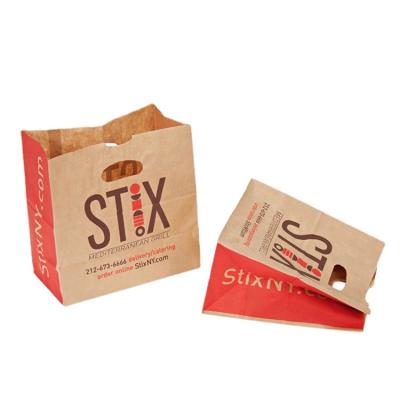 China Wholesale Custom Printing Logo Grocery Restaurant To Go Paper Food Packaging Take Out Takeaway Bag Recyclable With Handle for sale