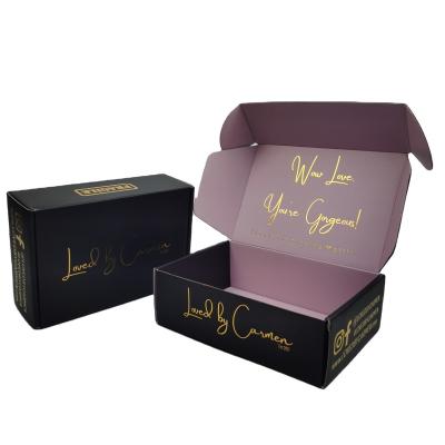 China Customized Recyclable Logo Matte Black Shipping Corrugated Jewelry Box With Gold Foil Paper Boxes Wig Clothes Gift Paper Listing Box for sale