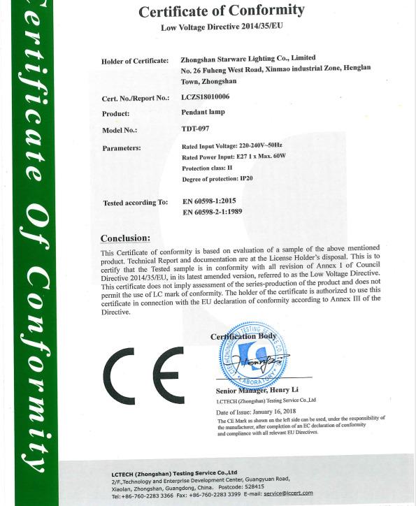 CE - Zhongshan Starware Lighting Factory