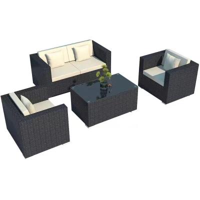 China Eco-freindly All-weather Outdoor Furniture Wicker Rattan Garden Rattan Sofa Courtyard Sofa Suit With Cushion for sale