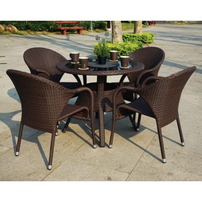 China UV-Resistant Modern PE Rattan Garden Patio Dining Table and Chair Set Outdoor Furniture Dining Set for 4 Person for sale