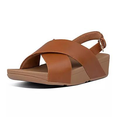 China Fashion Trend Cross Strap Brown High Heel Platform Wedge Genuine Leather Sandal for Women and Sandal for sale