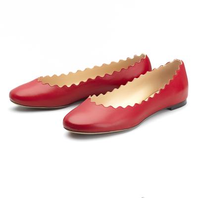 China Summer Casual Dress Work Office Round Slip On Ballerina Red Genuine Leather Women's Flats for sale