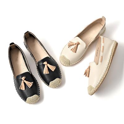 China Flat With Tassel Slip On Drive Flats Loafers Leisure Linen Hemp Women Genuine Leather Sneakers for sale