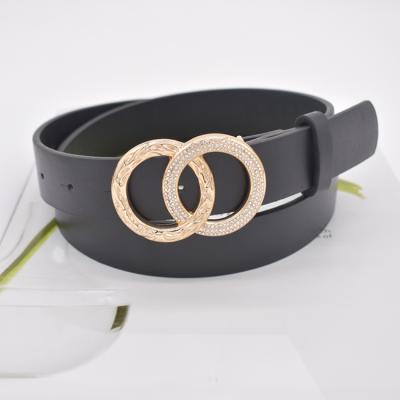 China High Quality OEM ODM Casual Faux Leather With Gold Double O-ring Buckle Adjustable Women Jeans Belt for sale