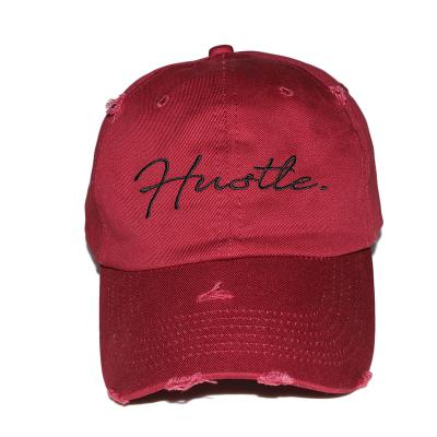 China JS 100% Cotton 6 Panel Unstructured Dad Hat Single Barred Distressed Baseball Cap for sale