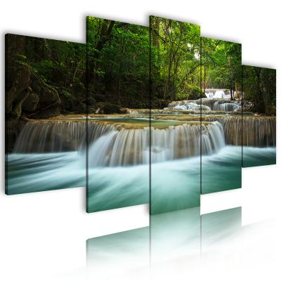 China Modern Home Wall Decor JS Paintings Modern Art Craft Landscape Prints Abstract Decorative Oil Waterfall Canvas Painting 5 Pieces for sale