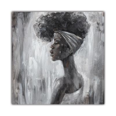 China Modern Popular Decorative Hand Painted Artwork African Wall Artwork Oil Painting African Women With Curly Hair For Wall Art for sale