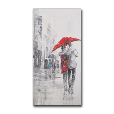 China Hand Painted Romantic France Modern Style Paris Street View in Rain Wall Painting for Hotel Bars Home Decor for sale