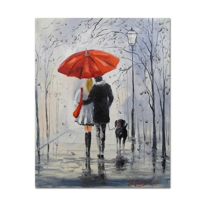 China Modern Hand Painted Romantic Paris Street View in the Rain Wall Painting for Hotel Bars Home Decor for sale