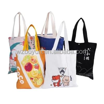 China Reusable Custom Cotton Tote Bag Pocket Tote Bag Logo Full Color Printing Environmental for sale