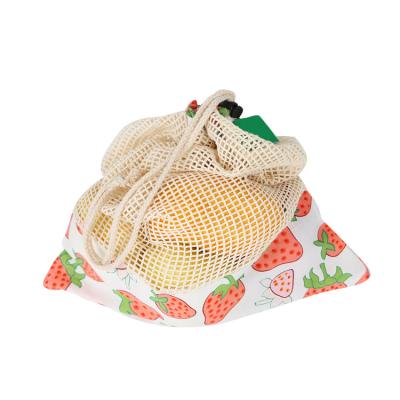 China Reusable Portable Wholesale Cotton Storage 100% Vegetables And Fruits Eco-Friendly Drawstring Mesh Bag For Store for sale