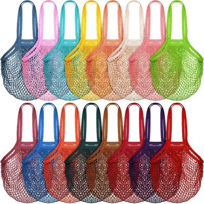 China Mesh Market Long Handle Shopping Grocery Fruit Vegetable Washable Reusable Product Cotton Large Storage Netted Tote Bag for sale