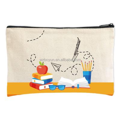 China DIY Reusable Personalized Custom Canvas Pencil Zipper Pouch Bags Christmas Gifts For Kid for sale