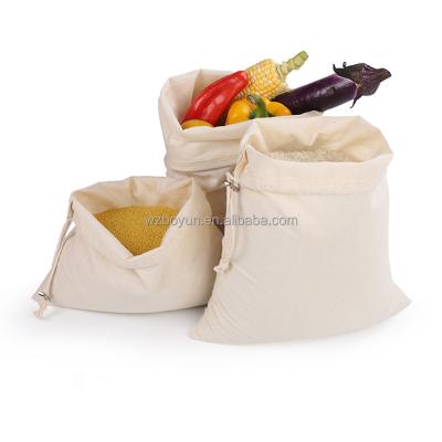 China Recyclable Reusable Cotton Drawstring Shopping Cotton Product Bags For Customer Vegetable/Fruit/Rice/Bread Tote Storage Bags Travel for sale