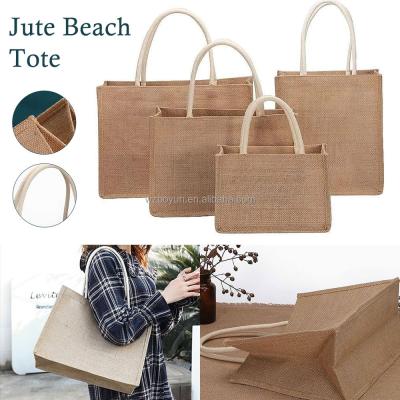 China Beach Shopping Handbag Burlap Tote Reusable Eco Friendly Gift Jute Bags With Handle For Crafts for sale