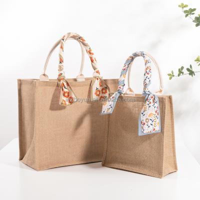 China Wholesale Reusable 100Pcs/Lot Laminated Waterproof Burlap Beach Burlap Jute Shopping Bag With Button Returning Tote Bag for sale