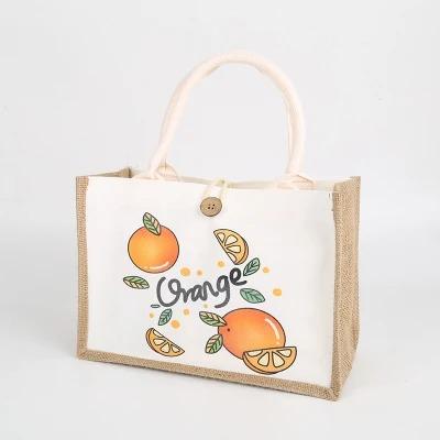 China Logo Grocery Shopping Organizer Burlap Custom Made Reusable Reusable Tote Bag with Canvas Front for sale