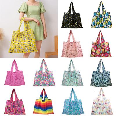 China Large Capacity Reusable Reusable Floral Printing Women Pocket Eco Storage Portable Collapsible Shopping Grocery Bag for sale