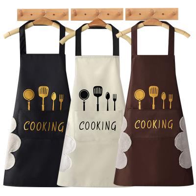 China Waterproof Oil-proof Coffee Cleaning Cooking Adult Bib Cooking PVC Women Wipeable Kitchen Apron Pocket for sale