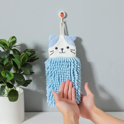 China Cute and cute shape Cartoon Cute Animal Head Hanging Type Quick-drying Towel Chenille Multifunctional Coral Polyp Hand Towel for sale