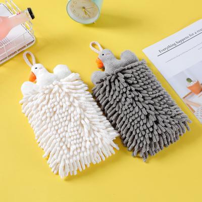 China Soft Chenille Cartoon Cute Animal Head Hanging Type Quick-drying Microfiber Towel Chenille Multifunctional Coral Polyp Hand Towel For Bathroom for sale