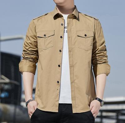 China Anti-pilling 100%cotton High Quality Washed Outdoor Work 100 Cotton Washed Military Solid Casual Shirts Cargo Work Men Outdoor Shirt Vintage for sale