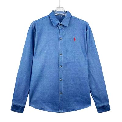 China Office Work Men's Anti-Pilling Cowboy Shirts Classic Long Sleeve Formal Dress Men Blue Denim Shirt for sale