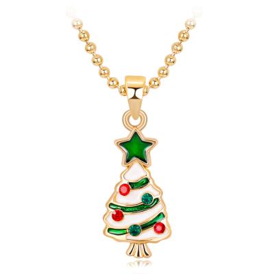 China New Trendy Fashion Alloy Oil Diamond Christmas Tree Necklace Popular Painting Necklace for sale