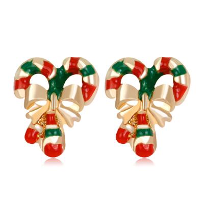 China New Cute Christmas Earrings Shape Alloy Oil Drip Crutch Earrings for sale