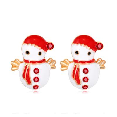 China New Christmas Snowman Christmas Oil Painting Stud Earrings Soft Wholesale Alloy Cute Diamond Stud Earrings for sale