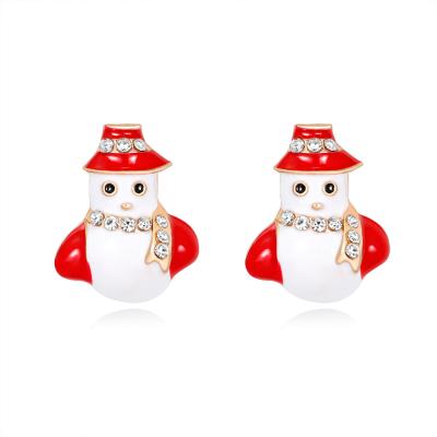 China New Cute Christmas Earrings Fashion Cartoon Cute Alloy Diamond Studded Painted Snowman Earrings for sale