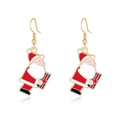 China New Christmas Earrings Fashion Cute Creative Oil Drip Simple Santa Earrings Ear Hook for sale