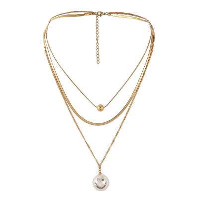 China TRENDY Fashion Women's Gold Pearl Necklace Smile Face Pendant 3 Layer Necklace for sale