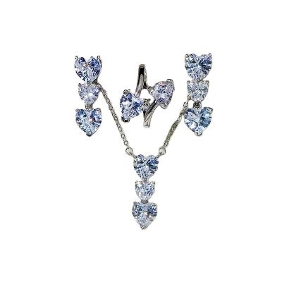 China New FASHIONABLE Micro Inlaid Heart Necklace Earring Necklace Ring Three Piece Love Zircon Jewelry Set for sale