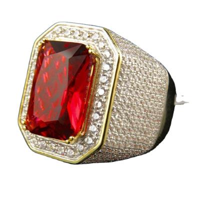 China Hot Selling Simple New Fashion Hiphop Diamond Ruby Men's Gold Plated Ring for sale