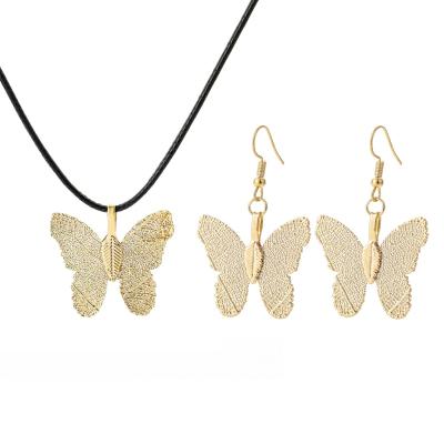 China Natural Personality Painted Butterfly Set Real Specimen Color Pendant Dangle Earrings Connected Female Set for sale