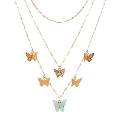 China Central Institute of Statistics hot small fresh wind tassel rhinestone CLASSIQUE 2021 sale multilayer butterfly necklace for sale