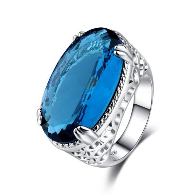 China FASHIONABLE Hot Selling Lady Party Big Light Blue Gem Ring Silver Plated Jewelry for sale