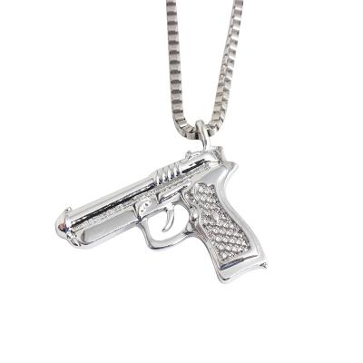 China Hiphop Fashion Hip Hop Gold Plated Stainless Steel Hand Pistol Gun Pendant Necklace For for sale