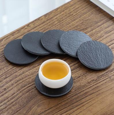 China XMJ Viable Wholesale Black Non-slip Beverage Slate Stone Engraving Bulk Coasters Set Round Empty Gift Box With Stand for sale